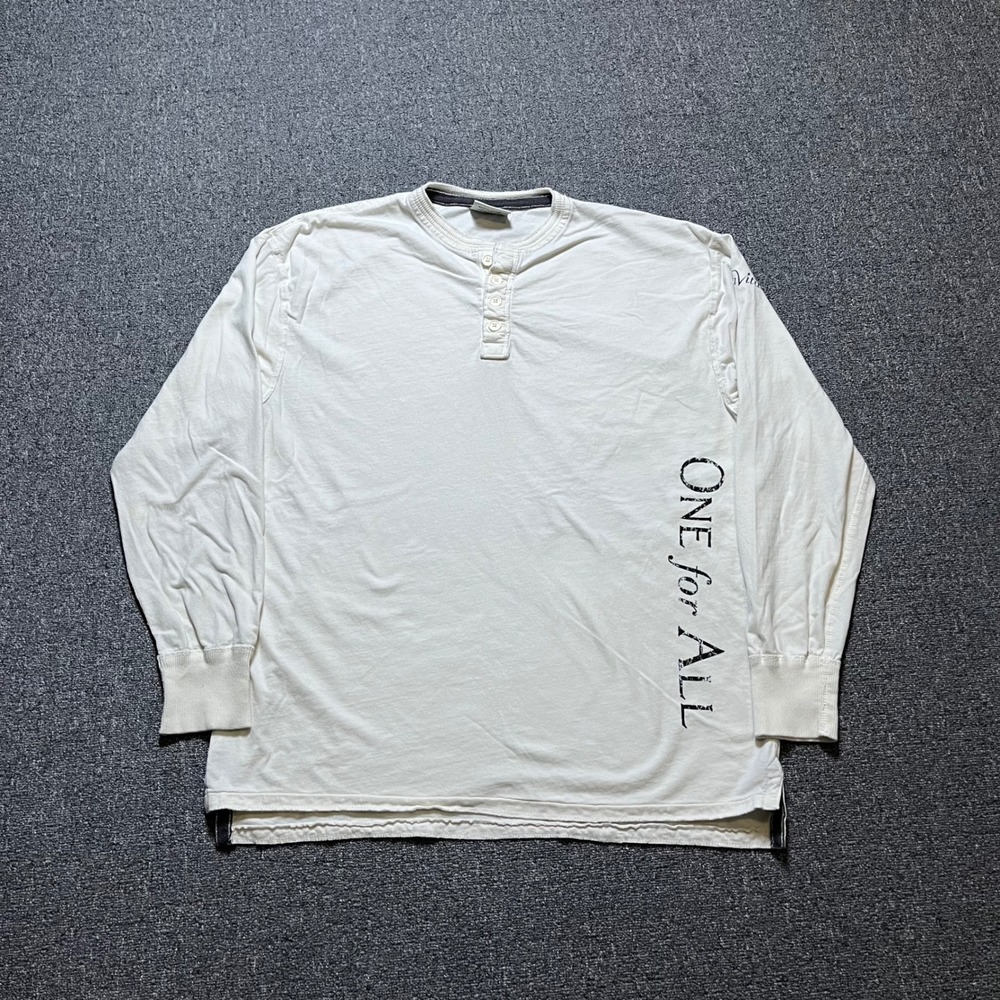 Vintage J. America Henley Shirt 2XL White One For All Graphic Long Sleeve Tee